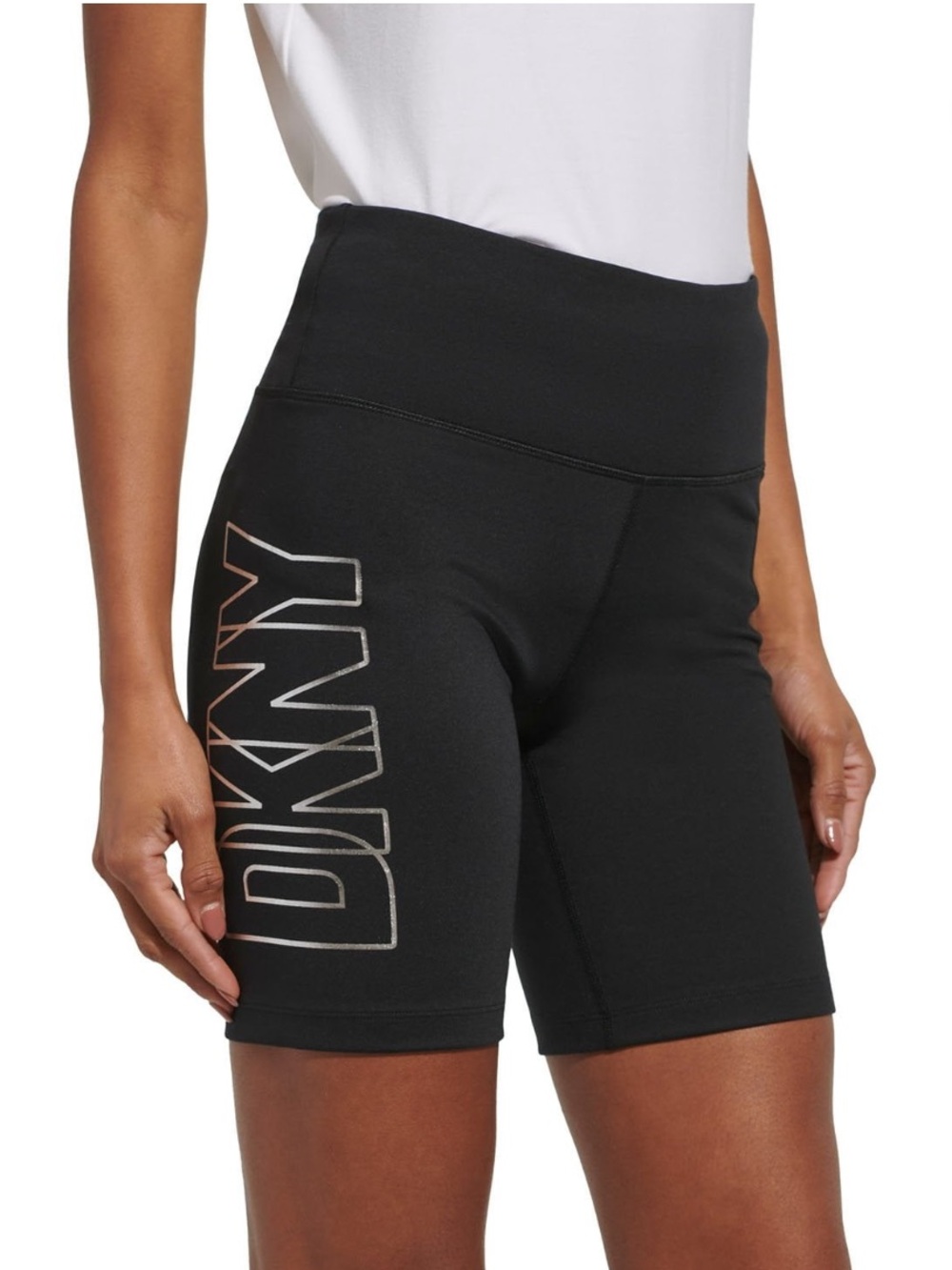 DKNY Black High-Rise Logo Bike Shorts with Side Branding small